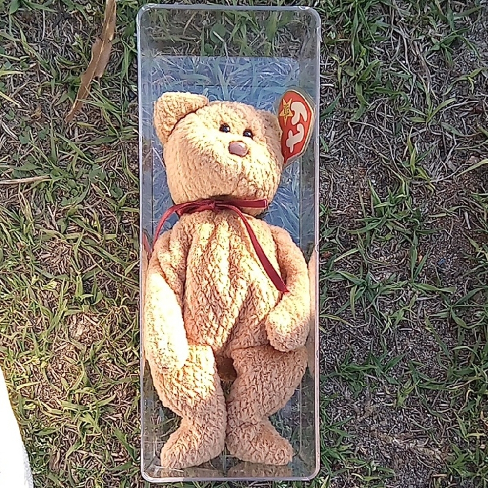 TY Beanie Baby Bear with Red Ribbon Very Rare Google It